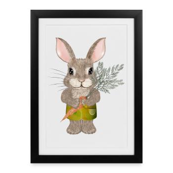 cute rabbit with carrot and shorts - Framed poster (27 × 37 cm) - black - Front
