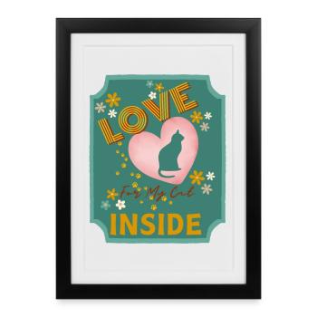Love Inside My Cat Heart Design - Framed poster (27 × 37 cm) - black - Front