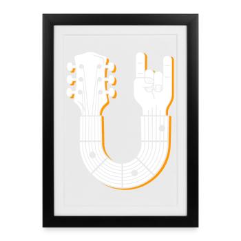 Guitare musicale signe de main illustration - Affiche encadrée (27 × 37 cm) - noir - Devant