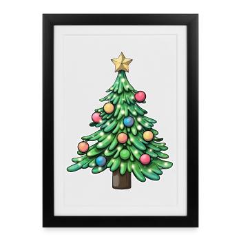 Festive Christmas Tree with Colourful Ornaments - Framed poster (27 × 37 cm) - black - Front