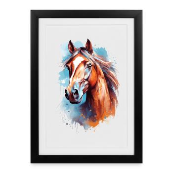Conception du cheval Aqaurell - Affiche encadrée (27 × 37 cm) - noir - Devant