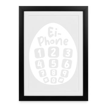 oeuf téléphone Pâques drôles dessins Pâques lapin oeufs - Affiche encadrée (27 × 37 cm) - noir - Devant
