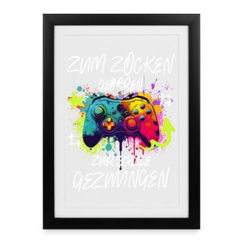 Farbenfroher Controller Gaming Print Pro Gamer - Gerahmtes Poster (27 × 37 cm) - Schwarz - Vorne