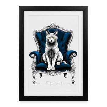 BKH British Shorthair Blue Cat King Chair - Framed poster (27 × 37 cm) - black - Front