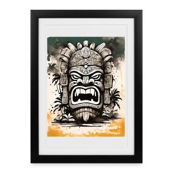 Masque Tiki Asie Art - Affiche encadrée (27 × 37 cm) - noir - Devant