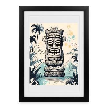 Tiki Statue Asie Art - Affiche encadrée (27 × 37 cm) - noir - Devant