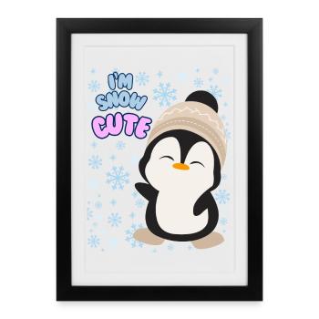 Pull d'hiver mignon avec un pingouin pour femme. Je suis mignonne comme la neige. - Affiche encadrée (27 × 37 cm) - noir - Devant
