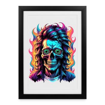 Neon Skull with Vibrant Flames - Framed poster (27 × 37 cm) - black - Front