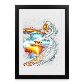 Abstract Turntable and Vinyl Vortex Design - Framed poster (27 × 37 cm) - black - Front