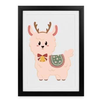 Mignon alpaga avec des cloches pour Noël - Affiche encadrée (27 × 37 cm) - noir - Devant