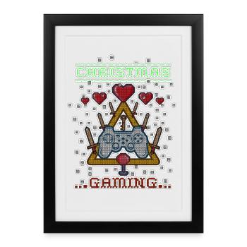 Weihnachten Gaming - Gerahmtes Poster (27 × 37 cm) - Schwarz - Vorne