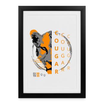 Couguar - demi-visage de l’animal dans l’ombre - Affiche encadrée (27 × 37 cm) - noir - Devant