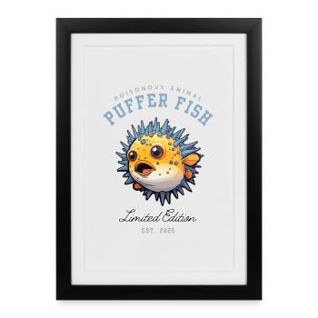 puffer fish with spines on its body inflating - Framed poster (27 × 37 cm) - black - Front