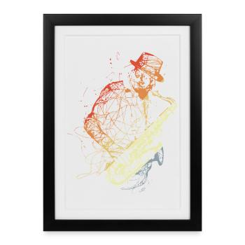 Dessin de saxophone rétro - Affiche encadrée (27 × 37 cm) - noir - Devant