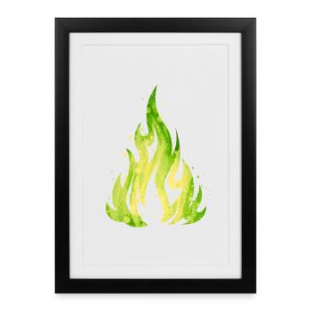 Verdant Flame Watercolor Fire - Framed poster (27 × 37 cm) - black - Front