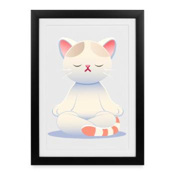 Chat Zen - La pleine conscience aux couleurs douces - Affiche encadrée (27 × 37 cm) - noir - Devant