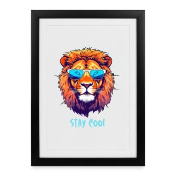 Neon Lion with Sunglasses Stay Cool - Framed poster (27 × 37 cm) - black - Front