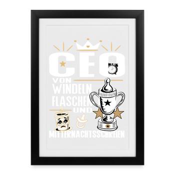 CEO von Windeln Flaschen Eltern Humor Design - Gerahmtes Poster (27 × 37 cm) - Schwarz - Vorne