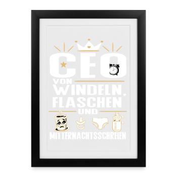 CEO von Windeln Flaschen Eltern Humor Design - Gerahmtes Poster (27 × 37 cm) - Schwarz - Vorne