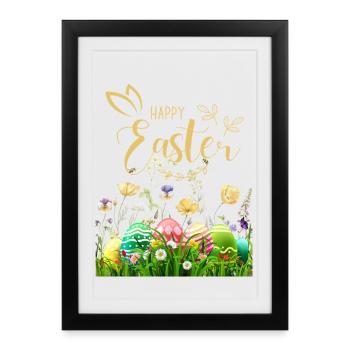 Pâques dorées - Fleurs et œufs - Affiche encadrée (27 × 37 cm) - noir - Devant