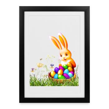 Easter bunny with colorful eggs - Framed poster (27 × 37 cm) - black - Front