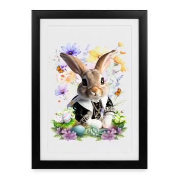 Elegant Easter bunny in flower field - Framed poster (27 × 37 cm) - black - Front