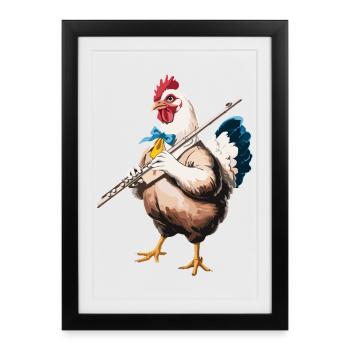 Lustiges Huhn mit Querflöte - Gerahmtes Poster (27 × 37 cm) - Schwarz - Vorne