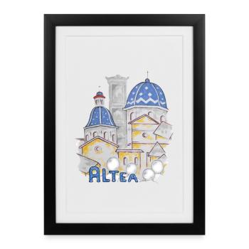 Church Altea-Spain drawing with blue domes - Framed poster (27 × 37 cm) - black - Front