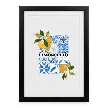 Limoncello – Motif agrumes et azulejo - Affiche encadrée (27 × 37 cm) - noir - Devant