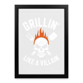 Griller le crâne Inferno T-Shirt Design - Affiche encadrée (27 × 37 cm) - noir - Devant