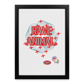 RAVE ANIMAL – Techno Streetwear Design - Affiche encadrée (27 × 37 cm) - noir - Devant