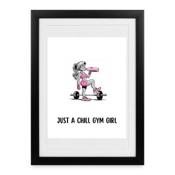 chill gym fille fitness illustration - Affiche encadrée (27 × 37 cm) - noir - Devant