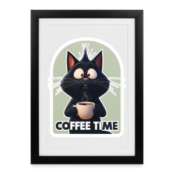 Cat with coffee text - Framed poster (27 × 37 cm) - black - Front