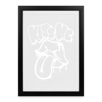 kiss me mouth graffiti street art - Framed poster (27 × 37 cm) - black - Front