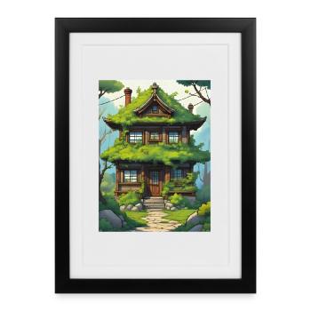 Maison japonaise Œuvres d’art stylisées - Affiche encadrée (27 × 37 cm) - noir - Devant