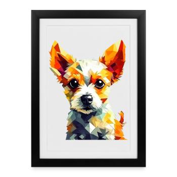 Explosion des couleurs du chihuahua du chihuahua en polygone - Affiche encadrée (27 × 37 cm) - noir - Devant