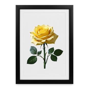 Yellow Rose on Green Leaves - Framed poster (27 × 37 cm) - black - Front