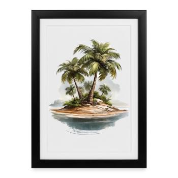 Illustration de l’île de palmiers tropicaux - Affiche encadrée (27 × 37 cm) - noir - Devant
