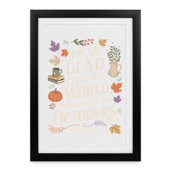 Littérature d'automne Citation d'Anne d'octobre - Affiche encadrée (27 × 37 cm) - noir - Devant