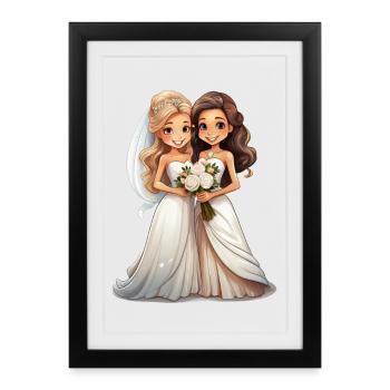 Les mariés lesbiens pendant le mariage - Affiche encadrée (27 × 37 cm) - noir - Devant