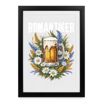 Chope à bière romantique avec des fleurs, chemise traditionnelle pour bière - Affiche encadrée (27 × 37 cm) - noir - Devant