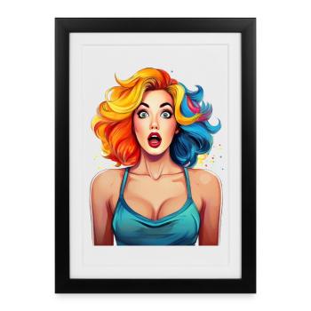 Scared woman with colorful hair - Framed poster (27 × 37 cm) - black - Front