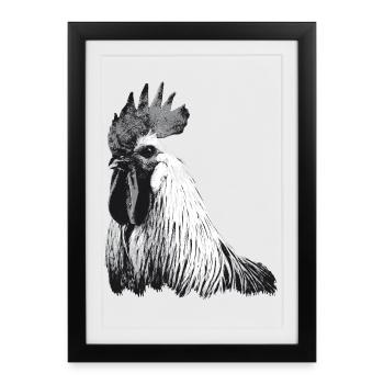 Expressive rooster in black and white - Framed poster (27 × 37 cm) - black - Front