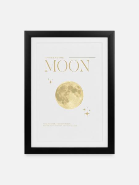 Luminous moon motif with stars - Framed poster (27 × 37 cm) - black