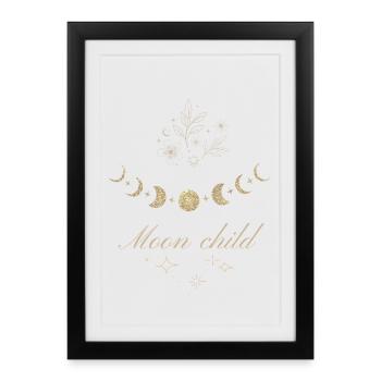 Moon phases and stars with Moon child text. - Framed poster (27 × 37 cm) - black - Front