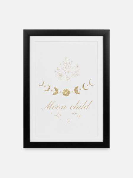 Moon phases and stars with Moon child text. - Framed poster (27 × 37 cm) - black