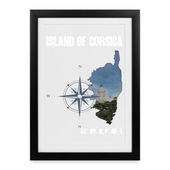 Corsica Island Outline Photo, Compass - Framed poster (27 × 37 cm) - black - Front