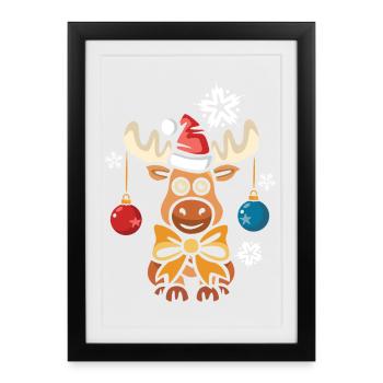 Orignal de Noël avec chapeau et arc - Affiche encadrée (27 × 37 cm) - noir - Devant