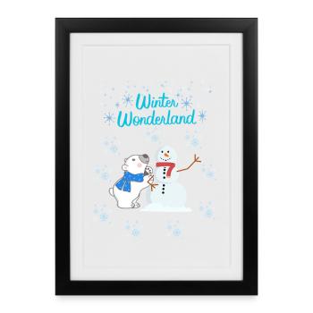Ours polaire et bonhomme de neige - Affiche encadrée (27 × 37 cm) - noir - Devant