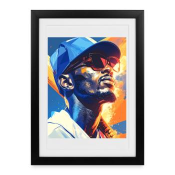 Géométrique Néon Portrait Joueur de Baseball - Affiche encadrée (27 × 37 cm) - noir - Devant